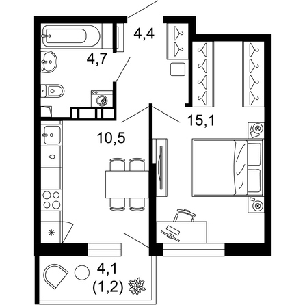 Планировка 1-комн 35,9 м²
