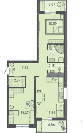 Планировка 2-комн 63,03 м²