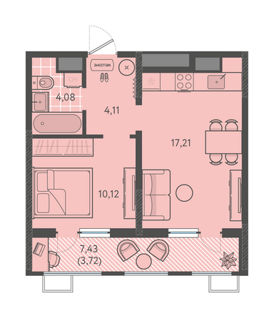 Планировка 1-комн 39,24 м²