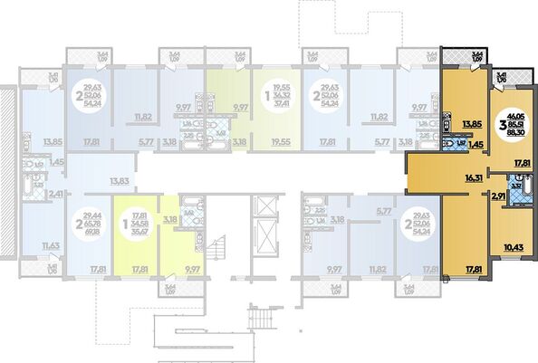 Планировка 3-комн 88,3 м²