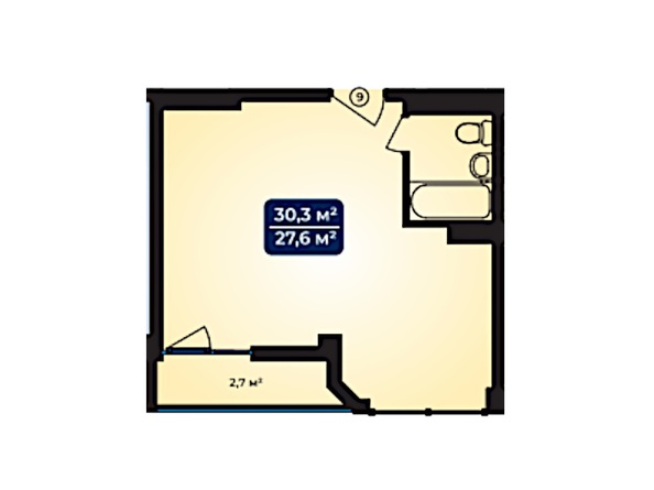 Планировка 1-комн 27,6 - 30,5 м²