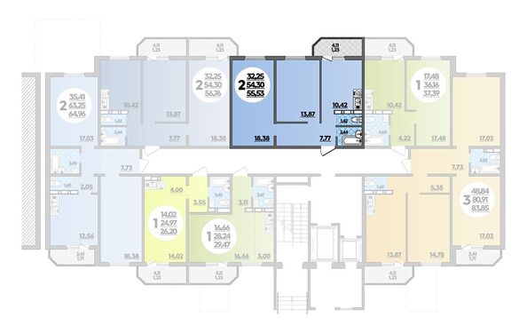 Планировка 2-комн 55,53 м²