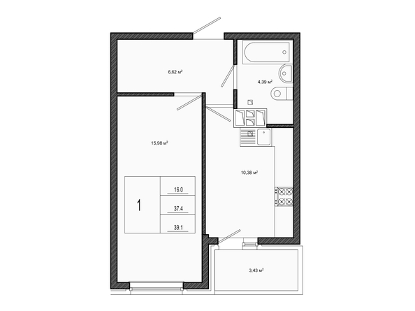Планировка 1-комн 37,4 м²