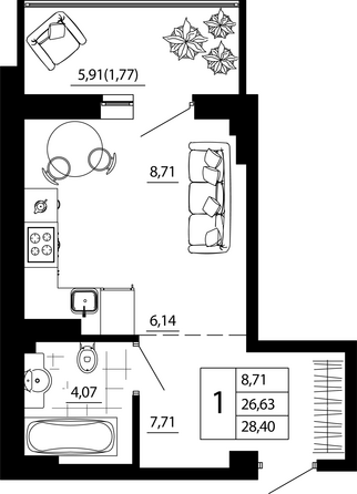 Планировка Студия 28,35 м²
