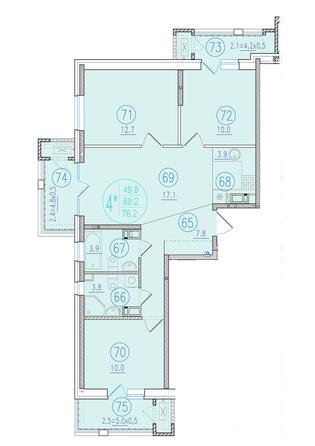 Планировка 4-комн 76,2, 77 м²