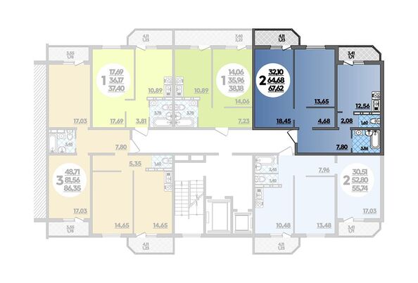 Планировка 2-комн 67,62 м²