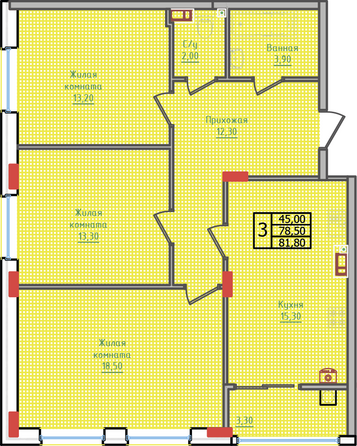 Планировка 3-комн 81,8 м²