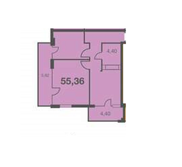 Планировка 2-комн 55,36 м²