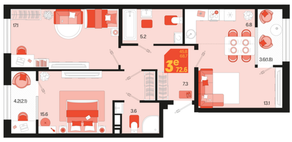 Планировка 3-комн 72,6 м²