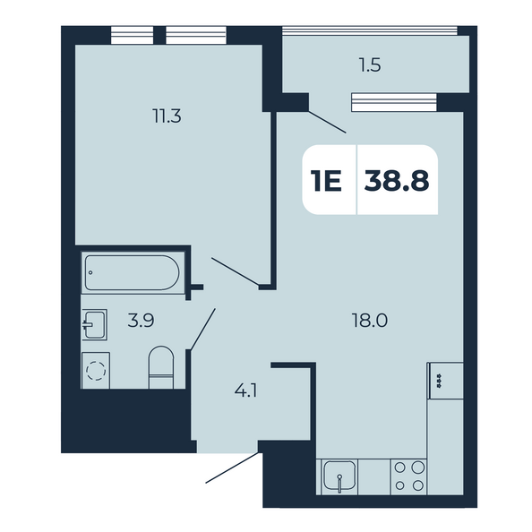Планировка 1-комн 38,8 м²