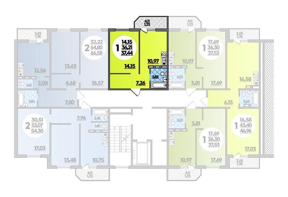 Планировка 1-комн 37,44 м²