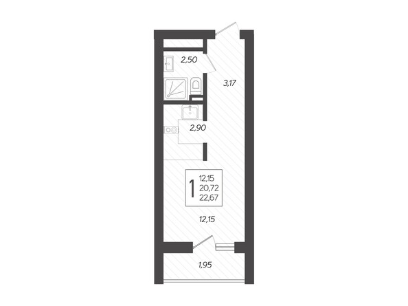 Планировка 1-комн 22,67 м²