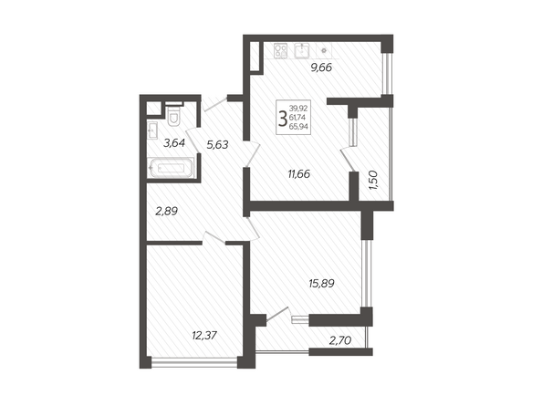 Планировка 3-комн 65,94 м²