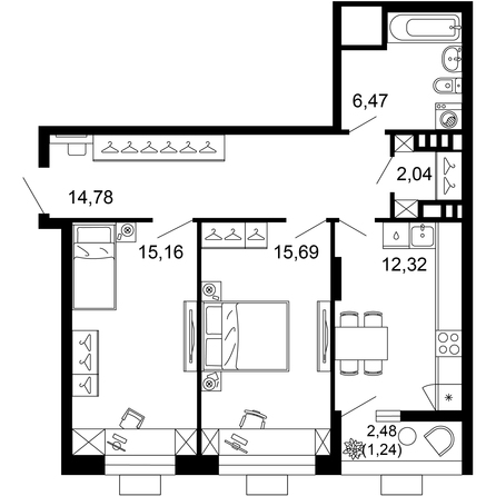 Планировка 2-комн 67,7 м²