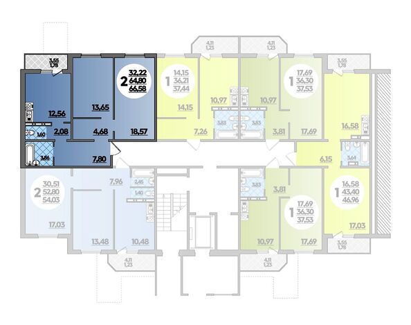 Планировка 2-комн 66,58 м²