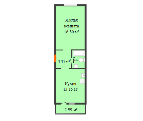 Планировка 1-комн 38,23 м²