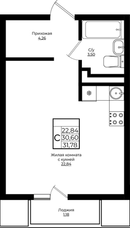 Планировка Студия 31,78 м²