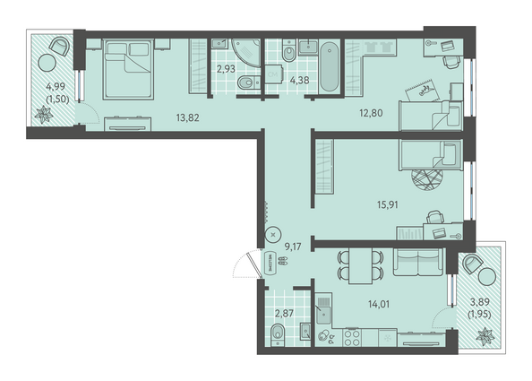 Планировка 3-комн 79,34 м²