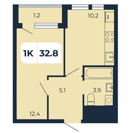 Планировка 1-комн 32,8 м²