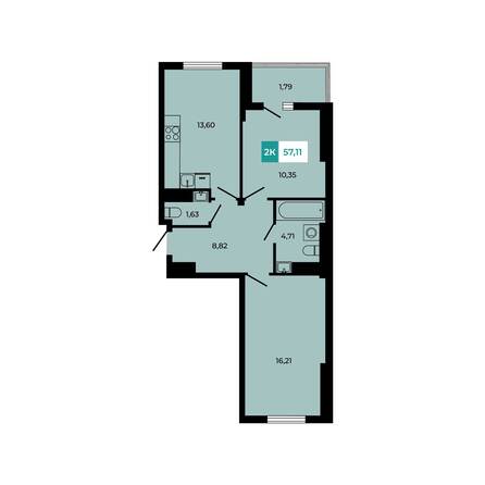 Планировка 2-комн 57,11 м²