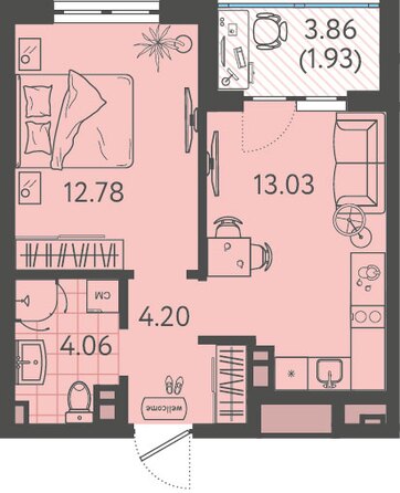 Планировка 1-комн 36 м²