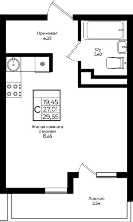 Планировка Студия 29,55 м²