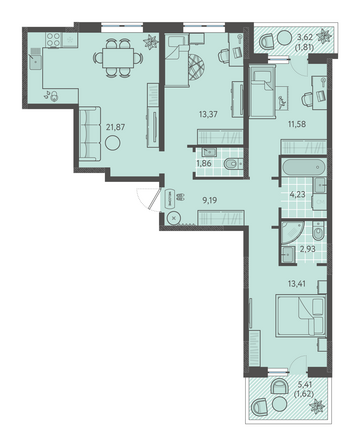 Планировка 3-комн 81,87 м²