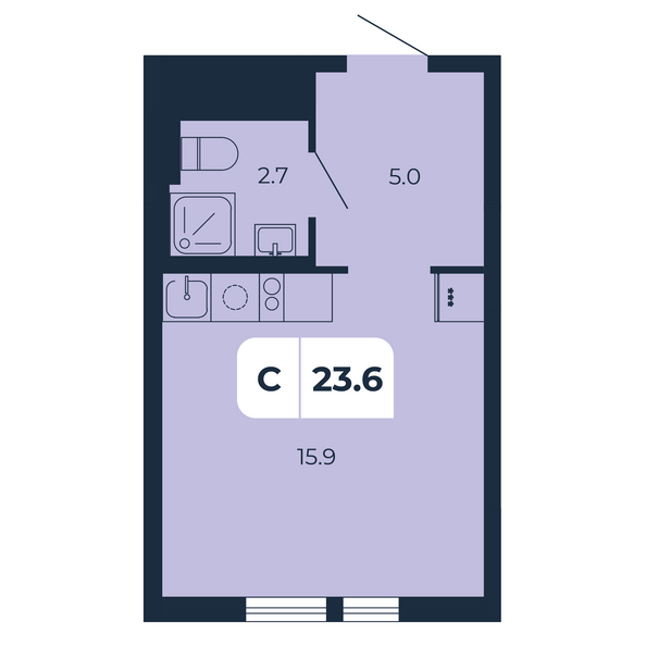 Планировка Студия 23,6 м²