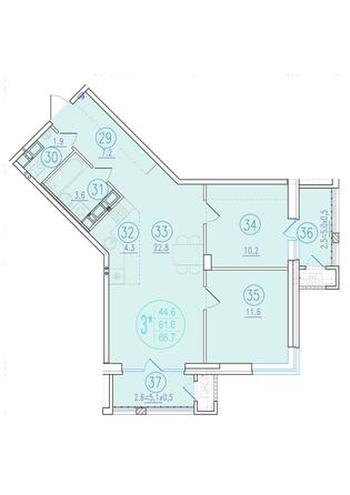 Планировка 3-комн 66,7, 67,6 м²