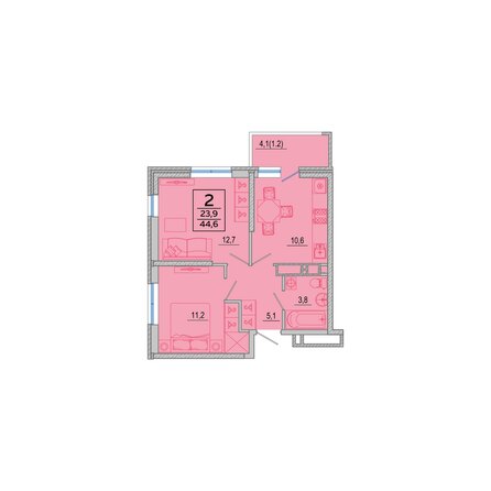Планировка 2-комн 44,6 м²