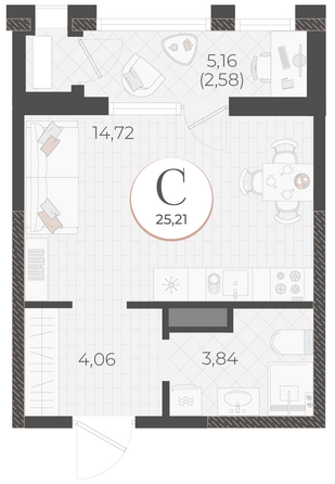Планировка Студия 25,21 м²