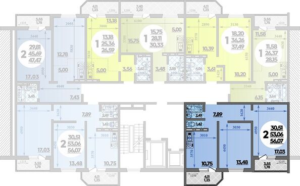 Планировка 2-комн 56,07 м²