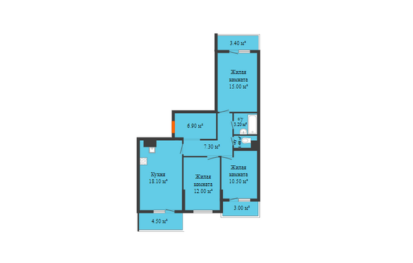 Планировка 3-комн 79 м²