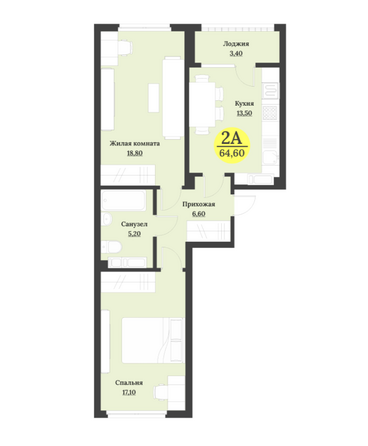 Планировка 2-комн 64,6 м²