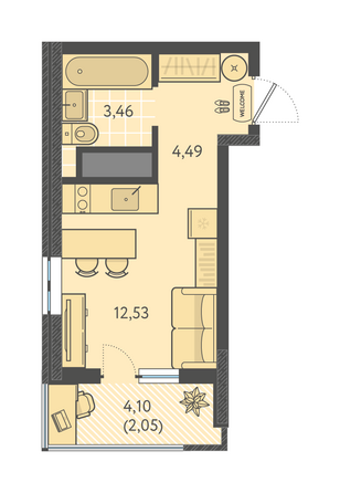 Планировка Студия 22,53 м²