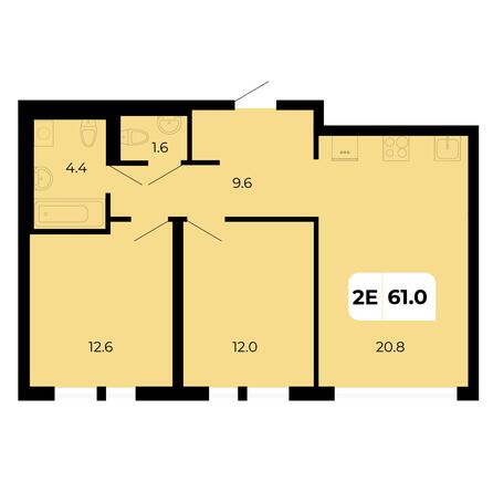 Планировка 2-комн 61 м²