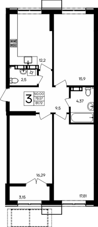 Планировка 3-комн 81,72 м²