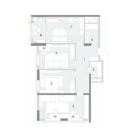 Планировка 3-комн 84,7, 87,4 м²