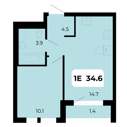 Планировка 1-комн 34,6 м²