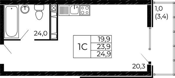 Планировка Студия 24,9 м²