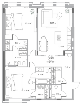 Планировка 2-комн 116,51 м²