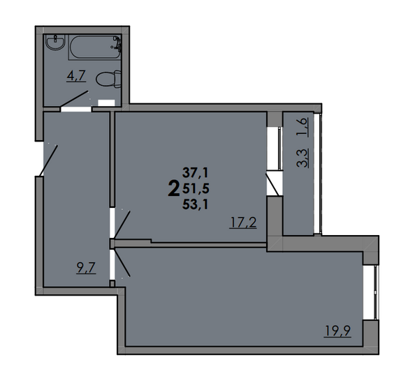 Планировка 2-комн 53,1 м²