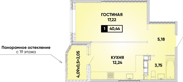 Планировка 1-комн 40,44 м²