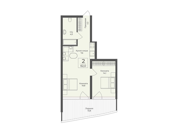 Планировка Апартамент 62 м²