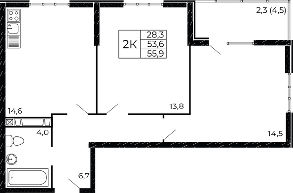 Планировка 2-комн 55,9 м²