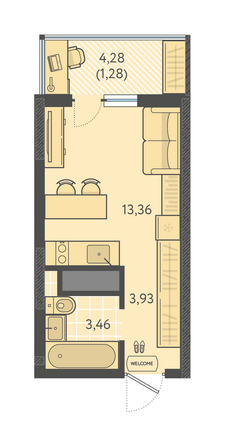 Планировка Студия 22,03 м²