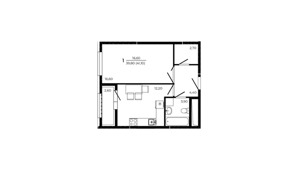 Планировка 1-комн 41,1 м²