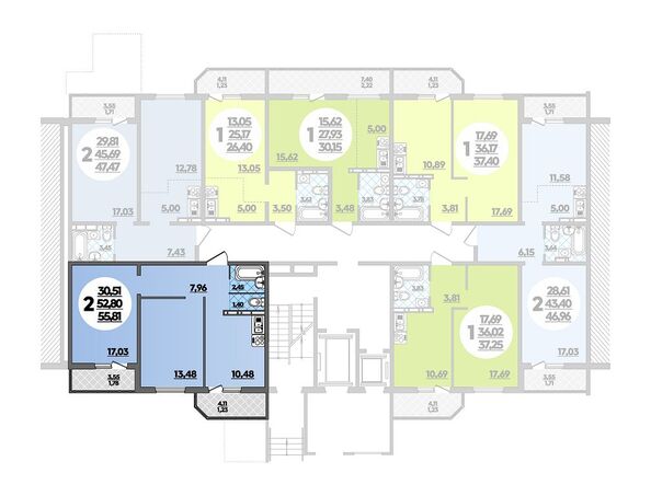 Планировка 2-комн 55,81 м²