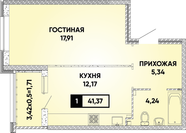 Планировка 1-комн 41,37 м²