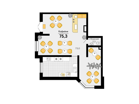 Планировка  75,3 м²